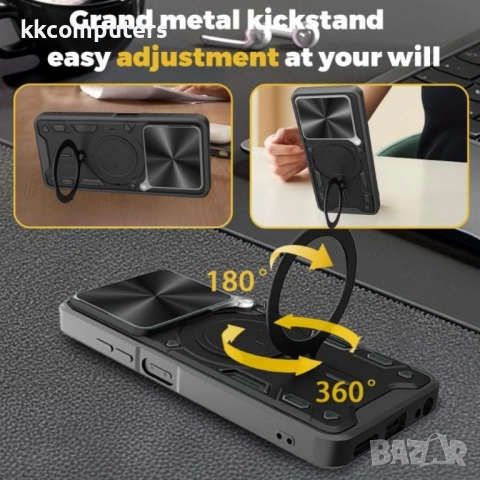 Удароустойчив магнитен калъф за ZTE Blade A35e 5G- Слайд капак за камерата, 360° Стойка, вкл. Протек, снимка 8 - Резервни части за телефони - 52525401