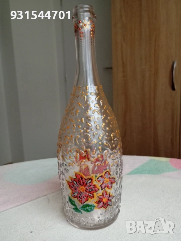 Ръчно изрисувано шише-ваза уникат 