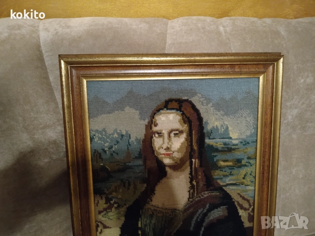 Гоблен Мона Лиза с дървена рамка , снимка 2 - Гоблени - 52599341