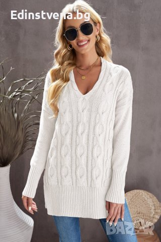 Дамски памучен пуловер в бяло, снимка 7 - Блузи с дълъг ръкав и пуловери - 43152461