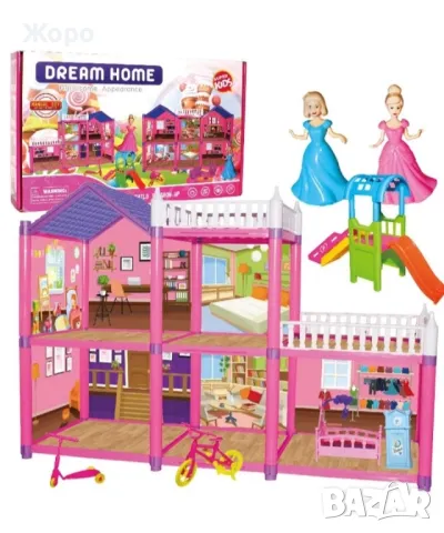 Сглобяема голяма къща за кукли с мебели и фигурки 062343, снимка 4 - Кукли - 47590994