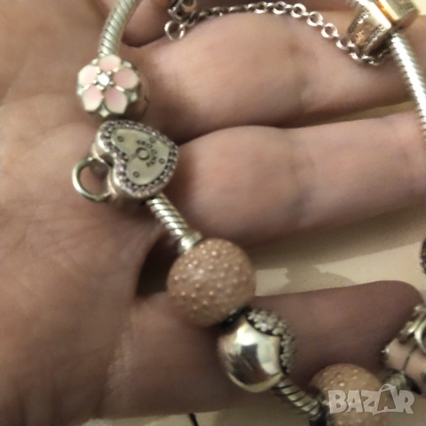 Оригинална  сребърна гривна Пандора  с розова позлата , снимка 5 - Гривни - 34912086