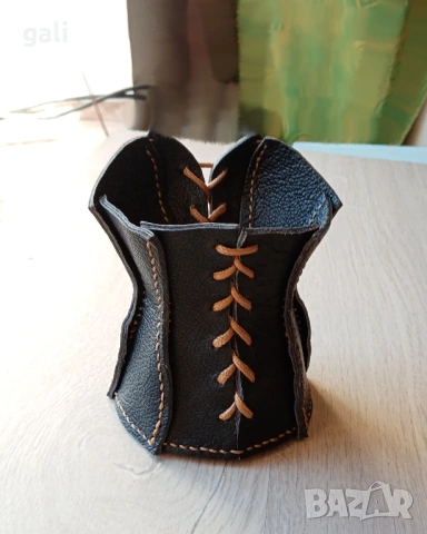 Черен кожен моливник ръчно изработен - за моливи четки инструменти, снимка 4 - Други - 53166662