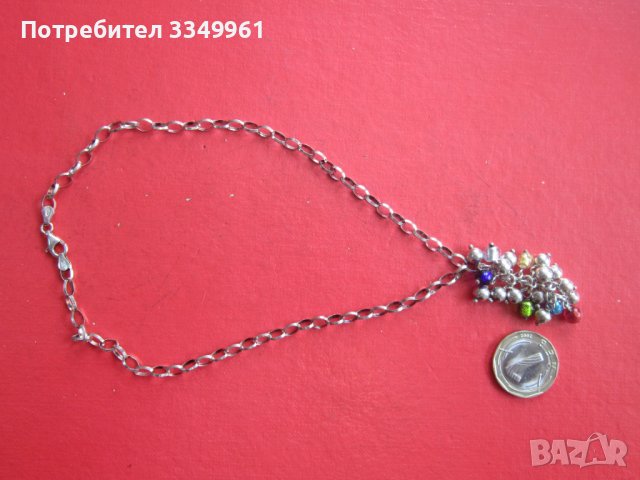 Уникално дизайнерско сребърно колие с камъни 