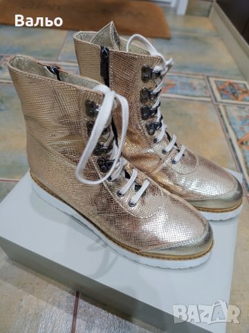 Златисти кожени боти Sergio Bardi, снимка 3 - Дамски боти - 43804810