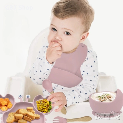 Комплект Силиконови Бебешки Прибори 9 в 1 – Безопасно, Удобно и Весело Хранене!, снимка 3 - Прибори, съдове, шишета и биберони - 52740785