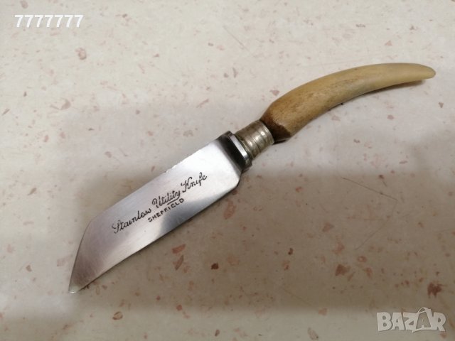 Старо ножче с дръжка от еленов рог, снимка 2 - Антикварни и старинни предмети - 27855581