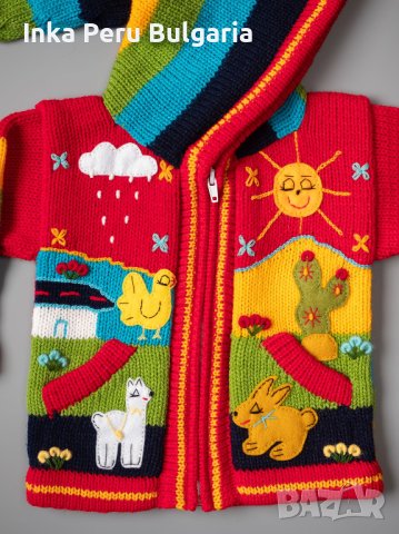 Червена перуанска детска жилетка с елфска качулка, размери от 0 до 7 години, снимка 3 - Детски пуловери и жилетки - 35531645