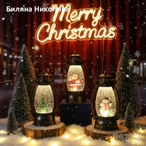 Ретро LED коледен фенер с падащ сняг – магическа светлина и празничен уют, снимка 1