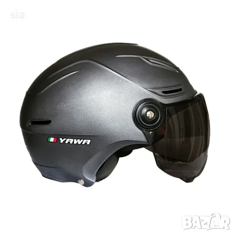 Каска за мотор, шлем за Скутер, Тъмен визьор, Сив Мат, снимка 3 - Аксесоари и консумативи - 46173813