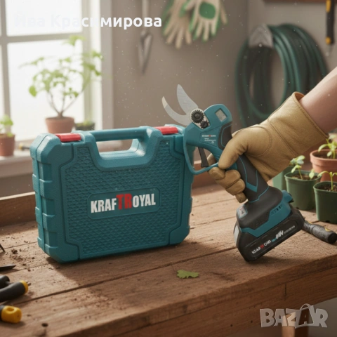 Комплект акумолаторна ножица KraftRoyal  с 2 батери и куфар - мощно и прецизно рязане., снимка 2 - Градински инструменти - 53399809