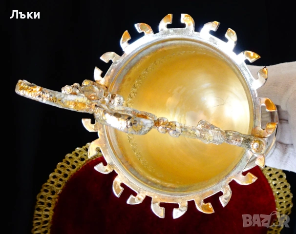 Посребрена медна захарница,поставка за лъжички JOHN'S. , снимка 3 - Антикварни и старинни предмети - 53404526