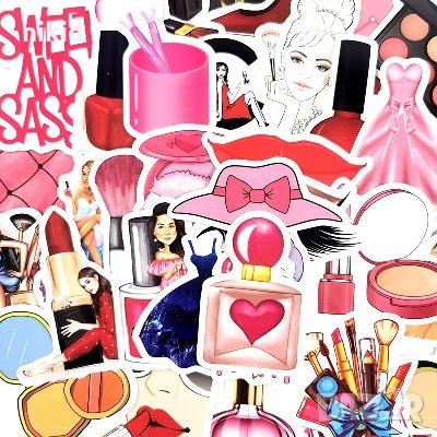 50 бр Мода Козметика самозалепващи лепенки стикери за украса декор картонена торта и др, снимка 3 - Други - 32467319