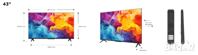 43'' Смарт 4К Телевизор TCL 43P69B, Android TV, Wi-Fi + Bluetooth, снимка 4 - Телевизори - 51574643