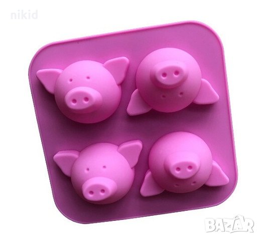 4 глави Прасе дълбок силиконов молд форма калъп сапун гипс шоколад фондан украса