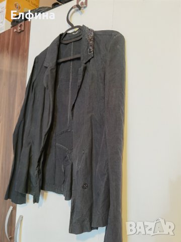 Дамско черно, елегантно сако памучно с вградени фини метални нишки SAND, снимка 2 - Сака - 37860037