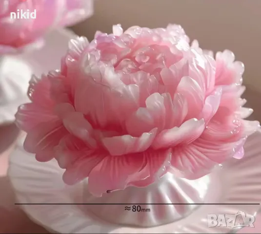 3d Божур многолистен едро цвете силиконов молд форма фондан смола шоколад гипс свещ декор, снимка 4 - Форми - 50247966