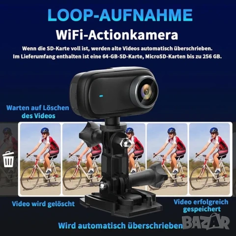 Екшън камера Nisanmoon, 4K, водоустойчива, малка, с 1,3-инчов екран, снимка 6 - Камери - 53558444