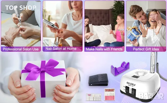 Професионална пила за маникюр- педикюр NAILGIRLS T17- 35000RPM, снимка 4 - Педикюр и маникюр - 49426068
