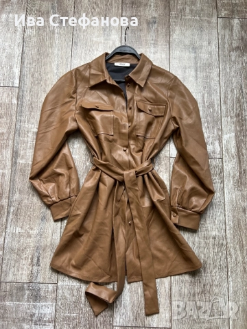 Ново кафяво елегантно кожено сако тип риза 