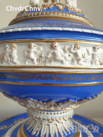 Sandizell Dresden 54см-10кг/Дрезден Бавария немска порцеланова ваза с капак/фигурална урна с ангели, снимка 8 - Антикварни и старинни предмети - 51476489