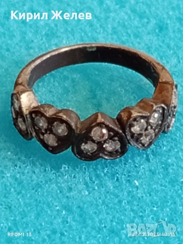 Сребърен пръстен с сърца и фасетиран МАРКЕЗИТ Ретро Арт бижу 38610, снимка 5 - Пръстени - 52872594