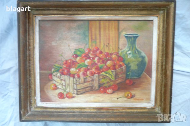 Стара картина "Натюрморт с череши", снимка 5 - Картини - 26326848