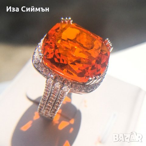 Масивен сребърен пръстен с голям оранжев цирконий, снимка 5 - Пръстени - 34984448