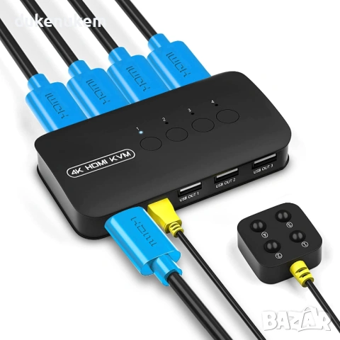 4K HDMI KVM суич – 4 компютъра към 1 монитор + USB устройства
