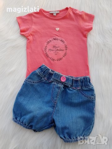 Къси дънкови панталони и тениска 9-12 месеца