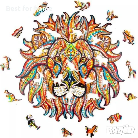 Alien Puzzle Дървен пъзел с форма на животно 4 вида-вълк, тигър, слон и лъв, снимка 3 - Игри и пъзели - 51041335