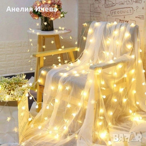 Светещи Коледни LED лампички със звездички , снимка 2 - Лед осветление - 51982776