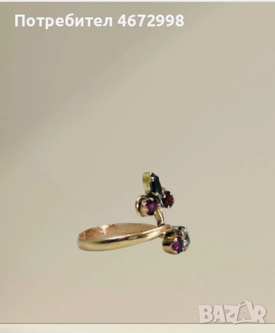 Златен пръстен със диамант, сапфир, рубин и аматист, снимка 3 - Пръстени - 53266087