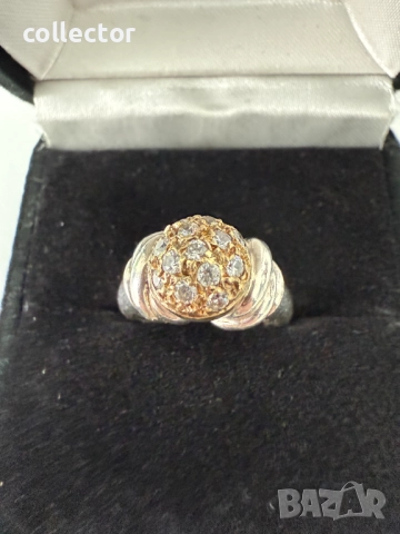 Дизайнерски сребърен пръстен с злато и сваровски. №7635, снимка 4 - Пръстени - 52502163