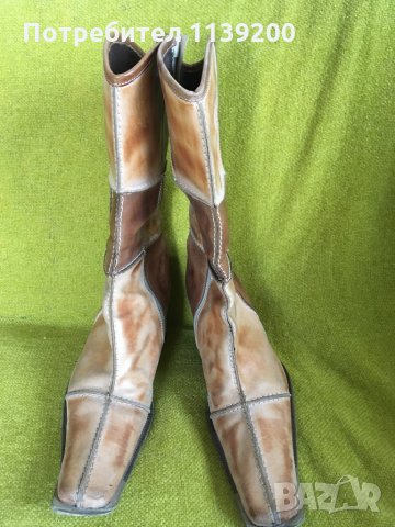 Дамски ботуши 37 тип каубойски бохо естествена кожа бежово и кафяво, снимка 8 - Дамски ботуши - 34943462