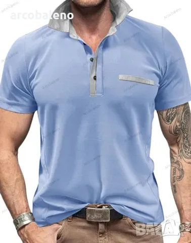 Ежедневна мъжка поло риза с къс ръкав с цветни блокчета и ревери, 6цвята , снимка 10 - Блузи - 49318962