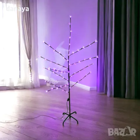 5286 Светещо коледно дръвче, 150 см, 66 LED светлини лилави цветчета, снимка 3 - Декорация за дома - 47590021