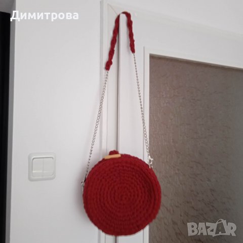 Дамска плетена червена чанта, снимка 2 - Чанти - 39635820