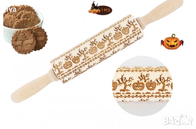 Дървена точилка, с релефни шарки за бисквитки, тесто, фондан Великден, снимка 4 - Форми - 26849086
