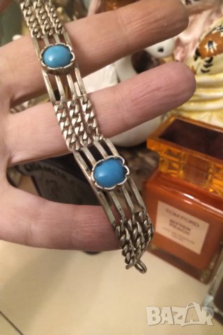 Авторска сребърна гривна  с ларимар   НАМАЛЕНА , снимка 6 - Гривни - 43675485