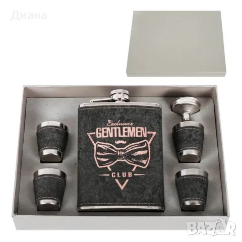 Подаръчен комплект манерка с аксесоари Gentelmen club от материал метал и кожа, снимка 1