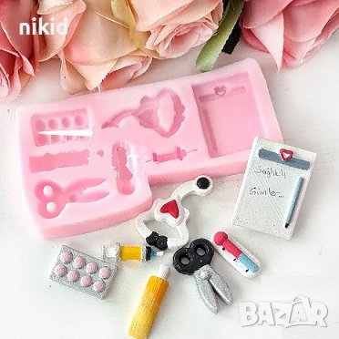 Грамаден медицина лекарски лекарства слушалки силиконов молд форма фондан гипс декор, снимка 2 - Форми - 38540793