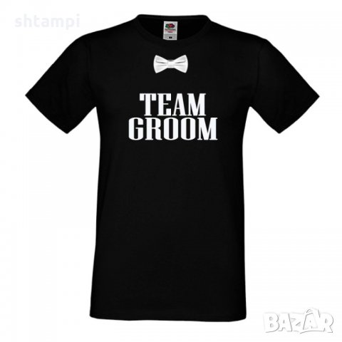 Мъжка тениска за ергенско парти TEAM GROOM bowtie за отбора на младоженеца, снимка 2 - Тениски - 33018272