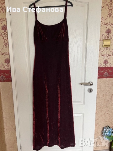 Нова дълга с цепка еластична парти коктейлна официална блестяща бордо рокля, снимка 2 - Рокли - 51634222
