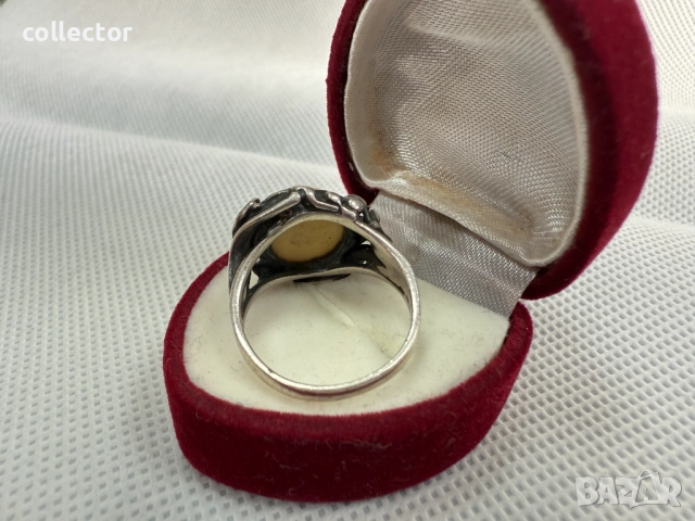 Немски сребърен пръстен с кост. №7683, снимка 6 - Пръстени - 52640002