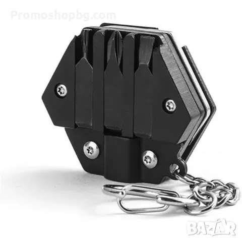 Многофункционален джобен ключодържател 7в1, Неръждаема стомана, Черен