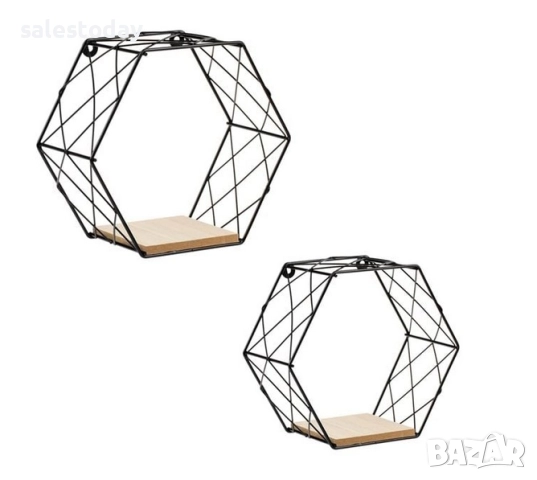 Рафт за стена в два размера, Комплект декоративни рафтове, метална етажерка, шестоъгълници, снимка 2 - Етажерки - 44387253