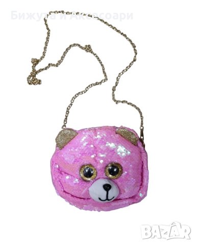 Детска чанта с форма на мече с розови пайети G:005, снимка 1