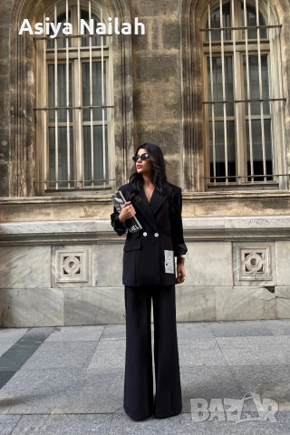 Дамски елегантен костюм – сако и широк панталон