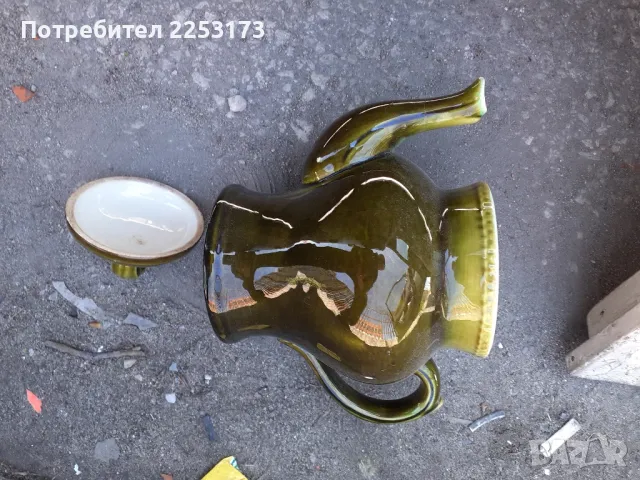 Зелен порцеланов чайник с капак, снимка 1
